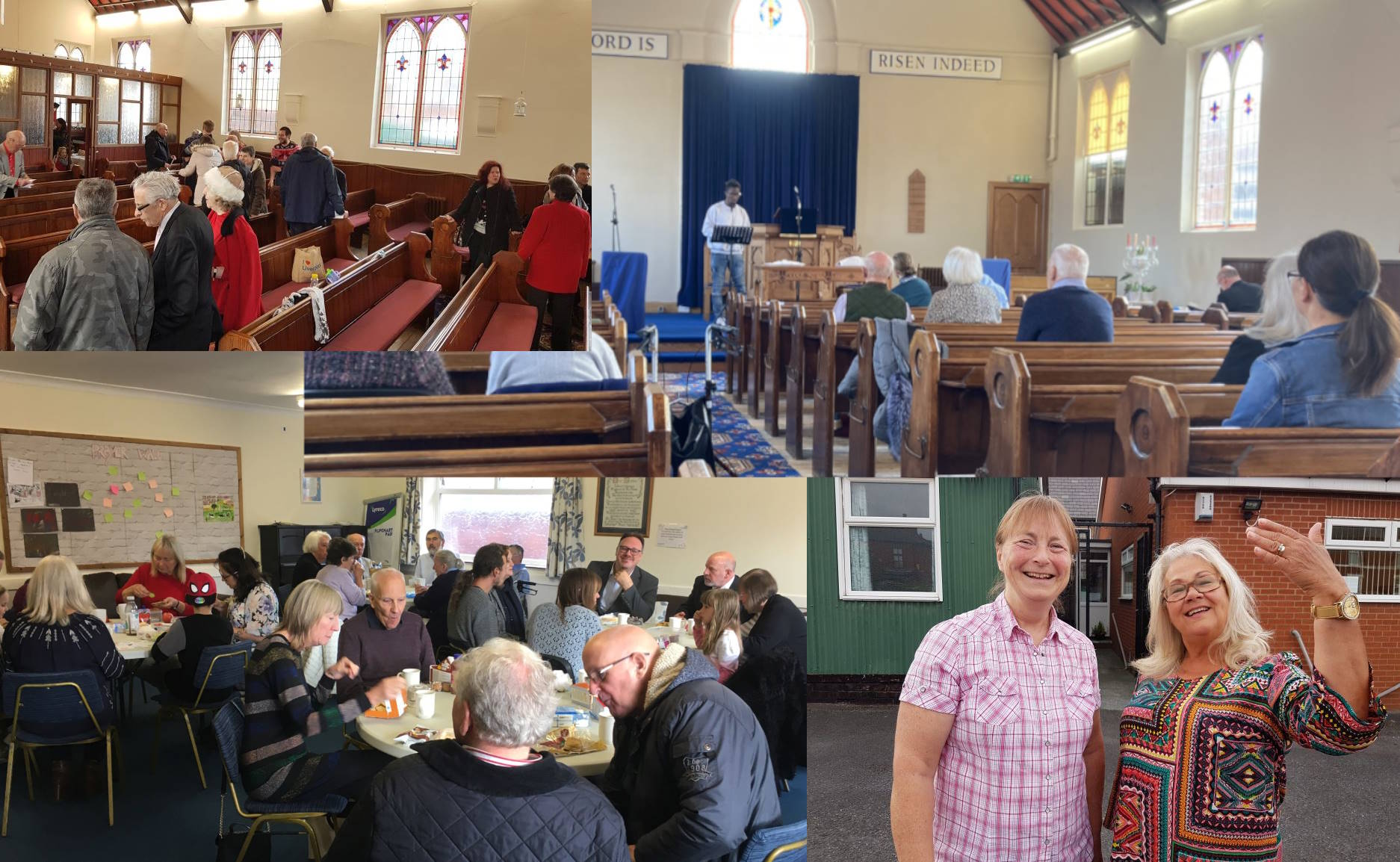 A collage of photos of friendly church people